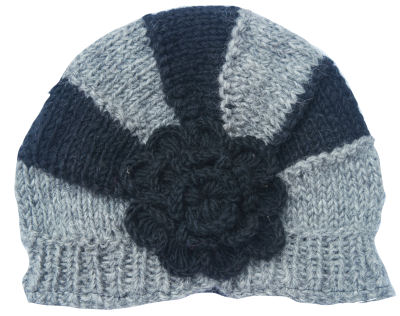 Light Grey w/Black strip Flower Hat CP-040C